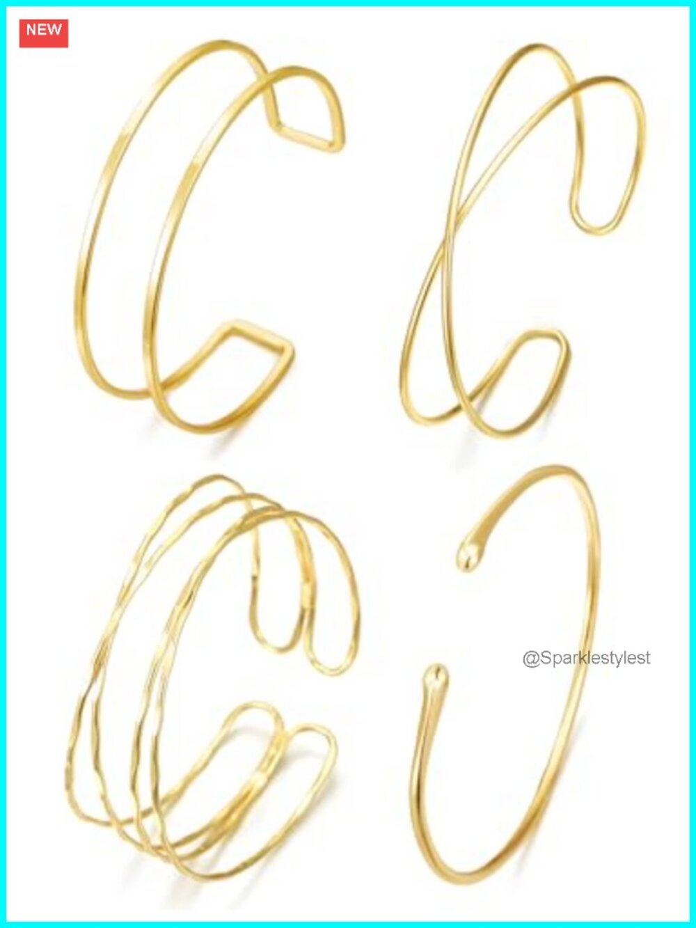 4PC Gold Plated Adjustable Arm Cuff Bracelet Set Minimalist Jewelry
